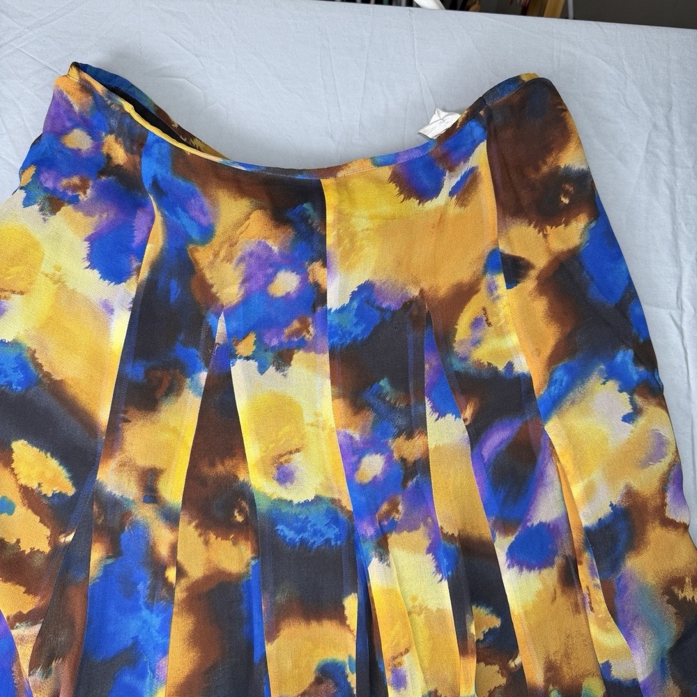 VTG Jones New York 10 Blue Yellow Silk Watercolor Semi-Sheer Skirt Lined‎ Art - Picture 4 of 14